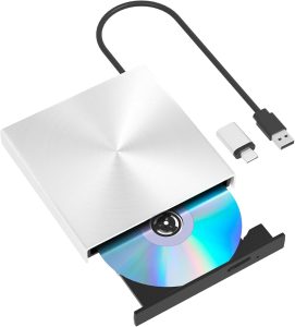 Alphami Gravador de unidade de DVD Blu Ray externo, USB 3.0 e tipo-C, leitor de CD Bluray fino, gravador para laptop, desktop, compatível com MacBook OS, Windows XP/7/8/10/11 Linux