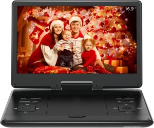 Leitor de Dvd Portátil de 16,9" com Tela Hd Grande de 14,1", Alto-Falante de Alto Volume, com Bolsa de Transporte Extra, Suporta Bateria Embutida de 4 A 6 Horas e Usb/Cartão Sd/Tv Sincronizada